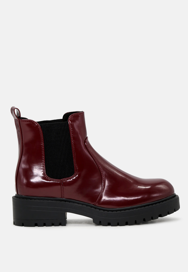 patent boots with chunky sole#color_wine-red