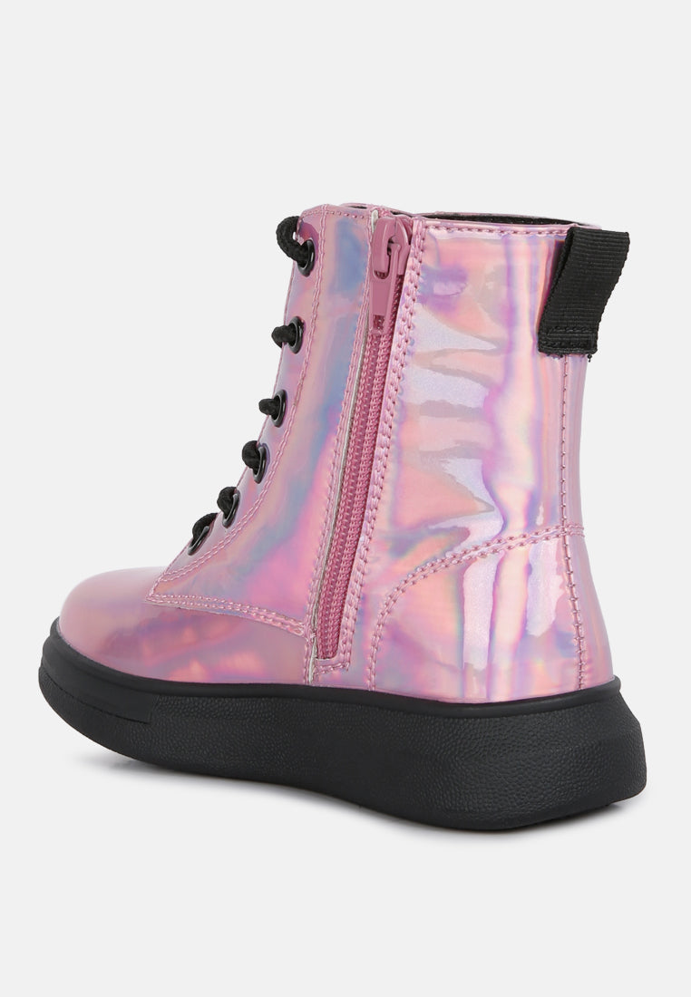 patent pu ankle boot#color_pink