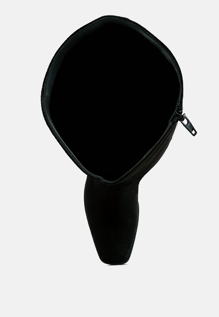 paytin faux leather block heel calf length boots#color_black