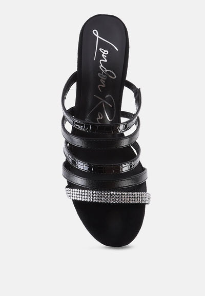 peaches multi strap rhinestone embellished sandals#color_black