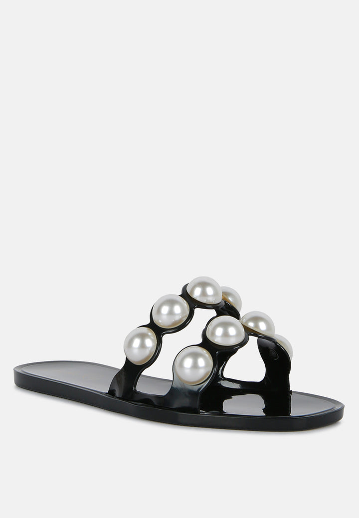 pearla faux pearl detail jelly flats#color_black