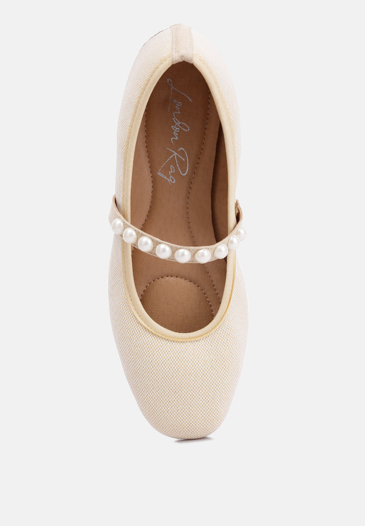 pearl embellished ballerina flats by ruw#color_beige