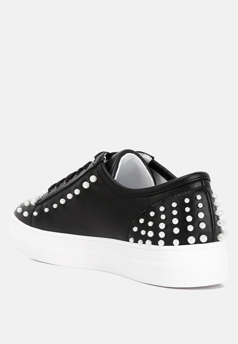 pearly pearl embellished slip on sneakers#color_black