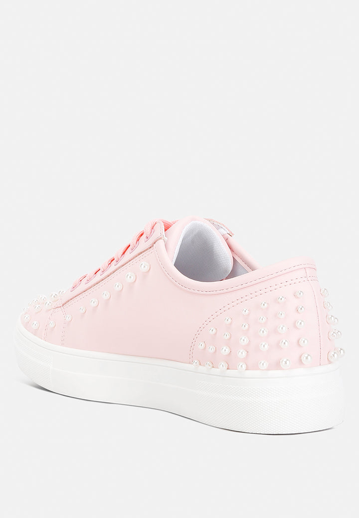 pearly pearl embellished slip on sneakers#color_pink