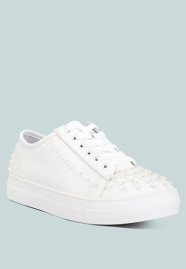 pearly pearl embellished slip on sneakers#color_white