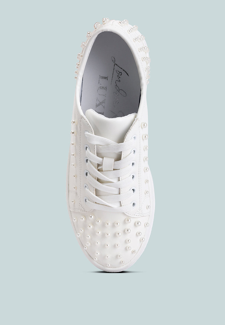 pearly pearl embellished slip on sneakers#color_white
