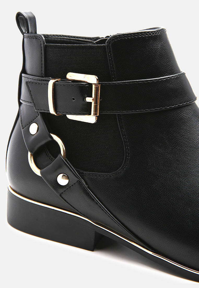 pectra golden buckle ankle boots#color_black