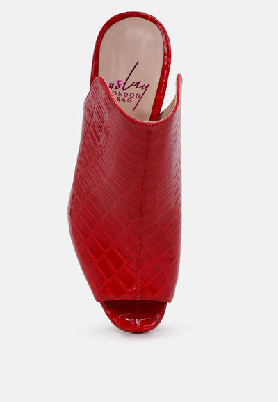 peep-toe high heel mules in croc print#color_red