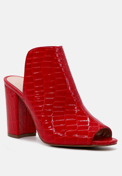 peep-toe high heel mules in croc print#color_red
