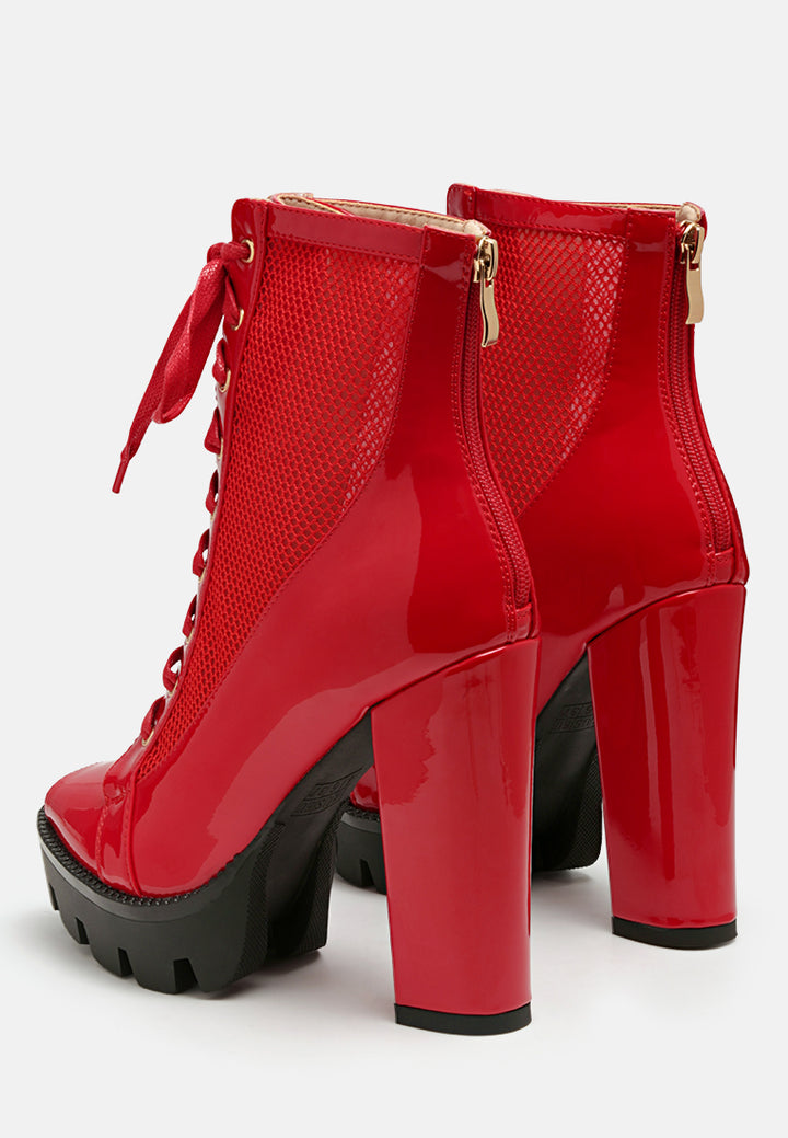 peepquep peep toe lace-up booties#color_red