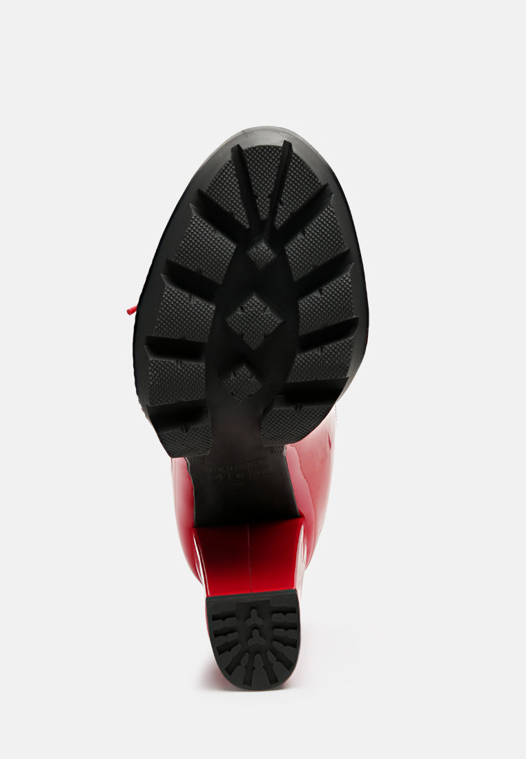 peepquep peep toe lace-up booties#color_red