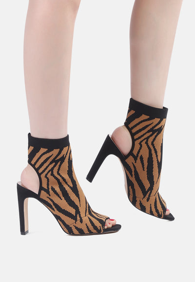 peep toe stretchy boots#color_zebra