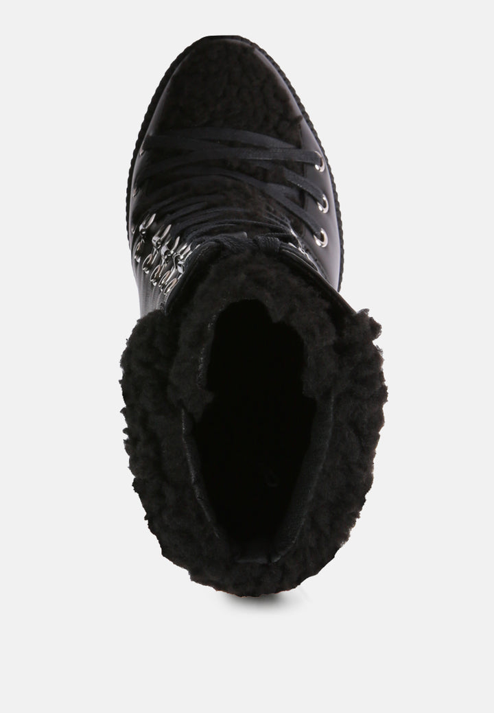 pines faux fur collared platform ankle boots#color_black