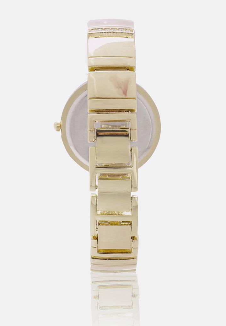 pink women's marble mosaic finish resin watch#color_pink