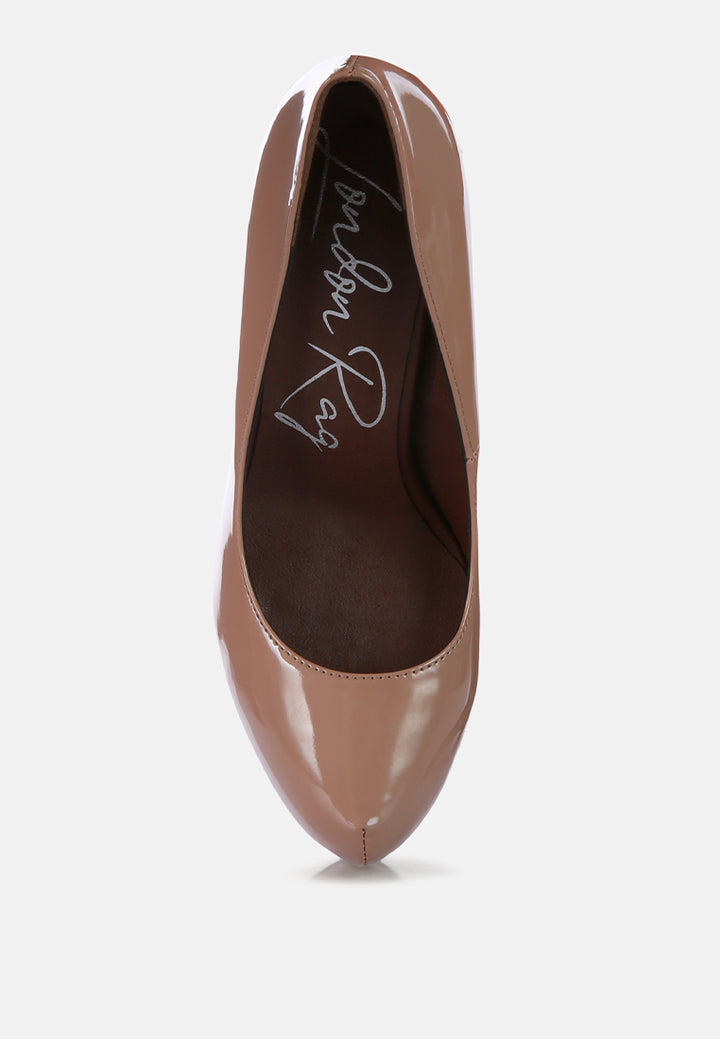 pismis patent pu high heeled stiletto sandal#color_taupe