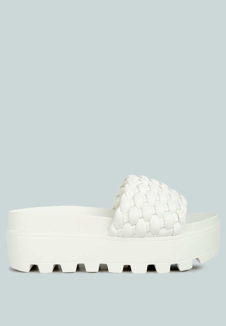 platform slides with woven textured straps#color_white