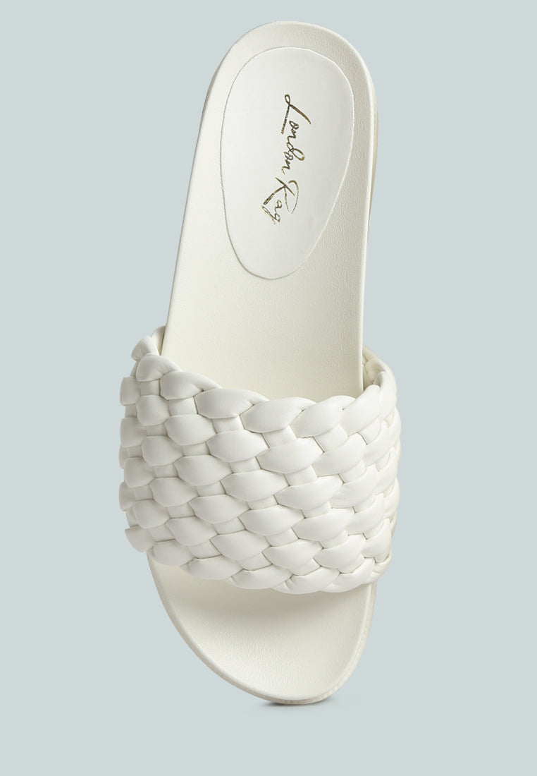 platform slides with woven textured straps#color_white