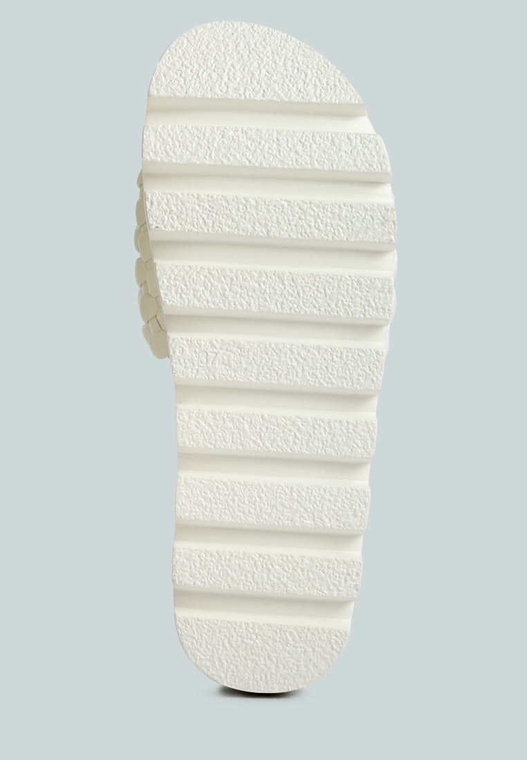 platform slides with woven textured straps#color_white