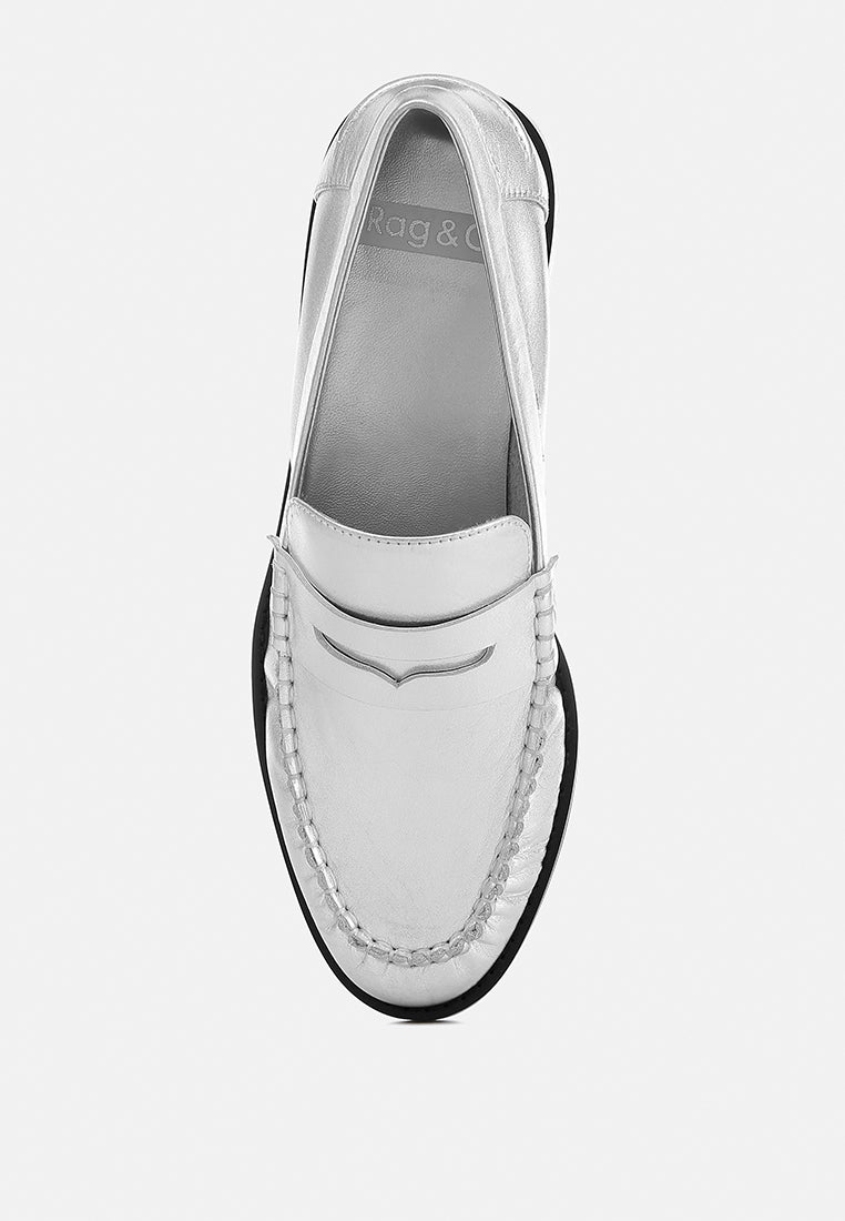 genuine leather loafers by ruw color_silver