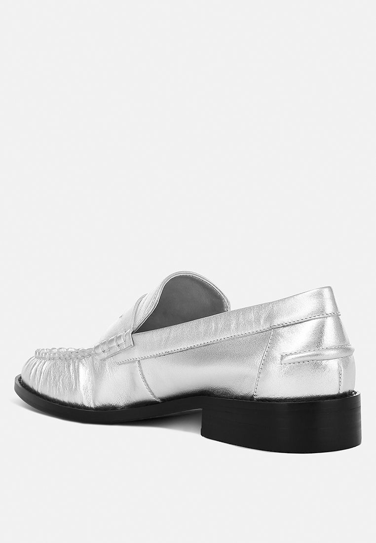 plavia genuine leather loafers#color_silver