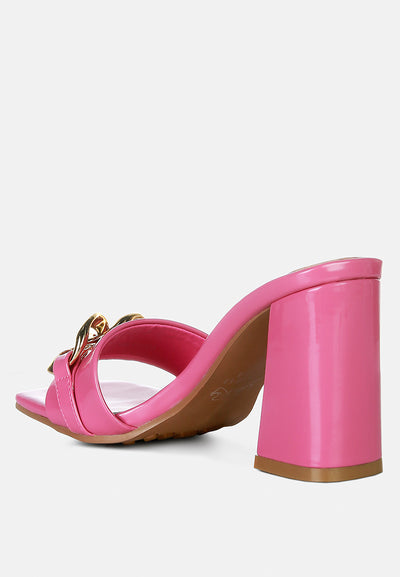 playdoll metal chain detail block heel sandal#color_pink