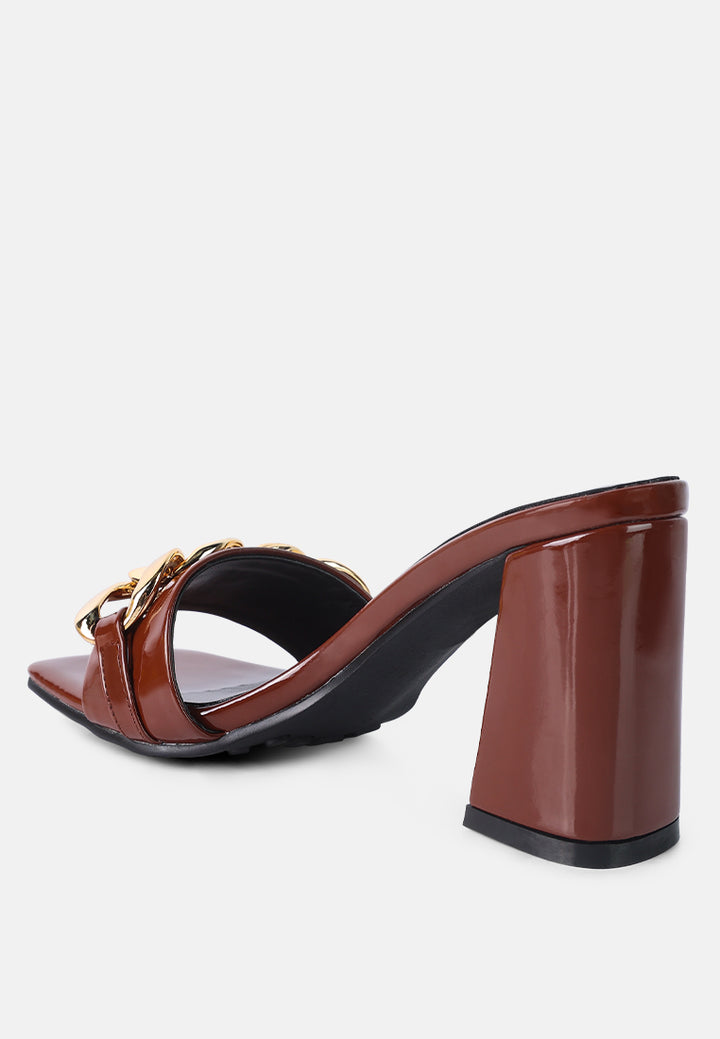 playdoll metal chain detail block heel sandal#color_espresso
