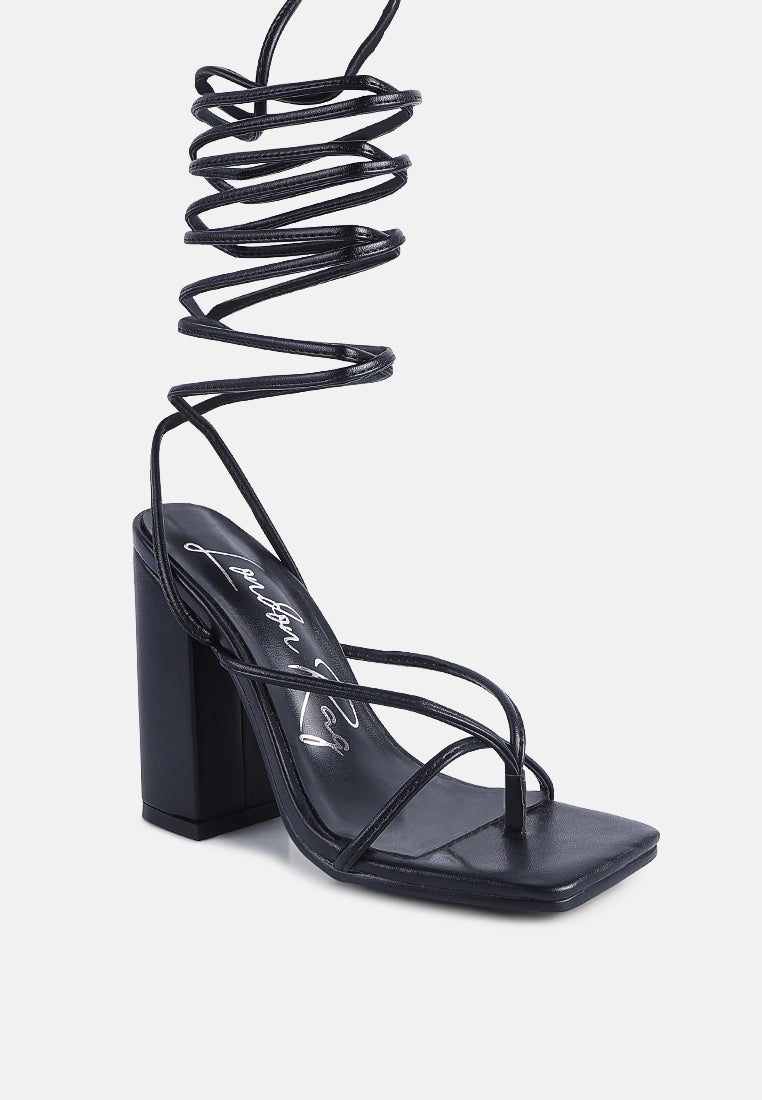 pole dance lace up block heeled sandals#color_black