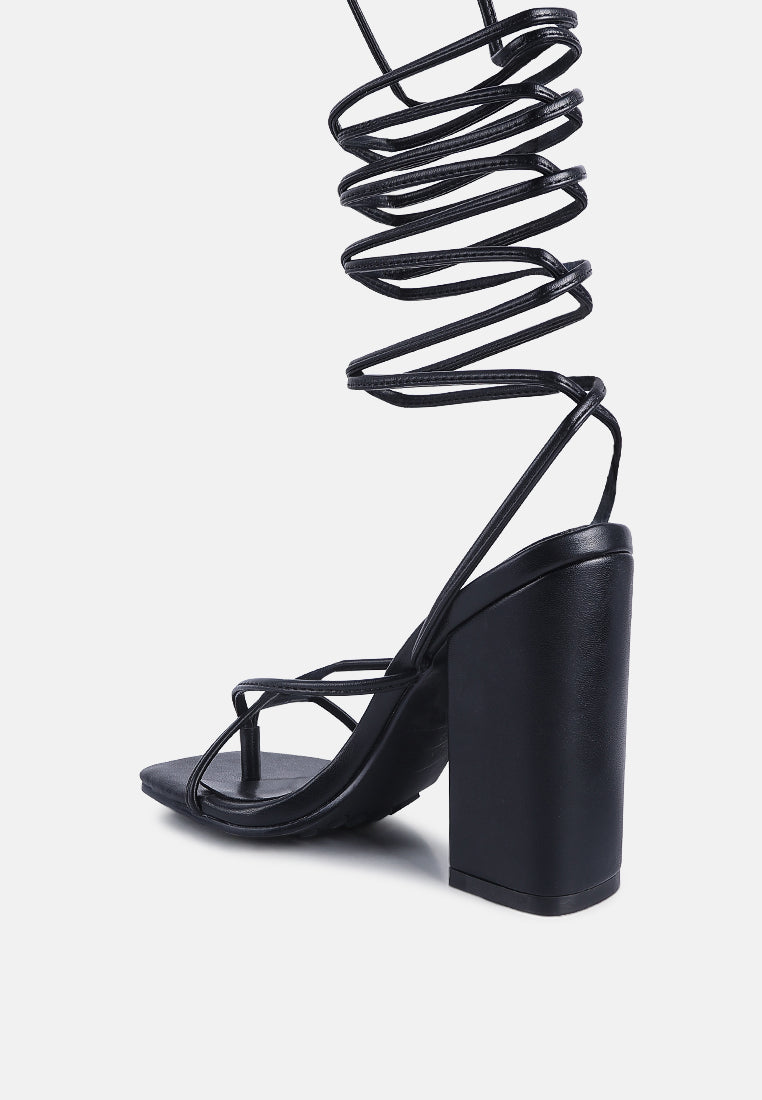 pole dance lace up block heeled sandals#color_black