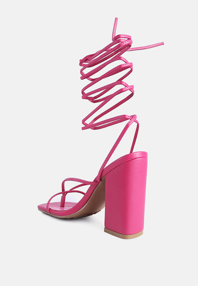 pole dance lace up block heeled sandals#color_fuchsia
