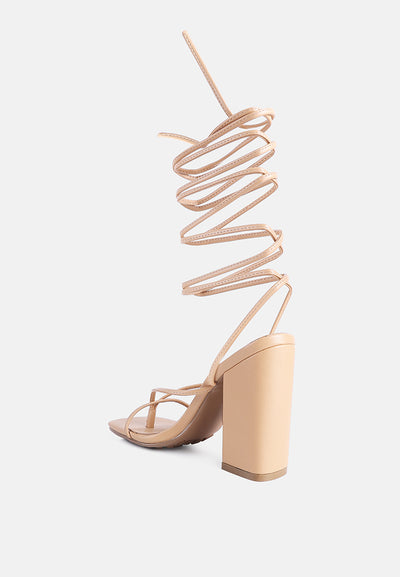 pole dance lace up block heeled sandals#color_nude