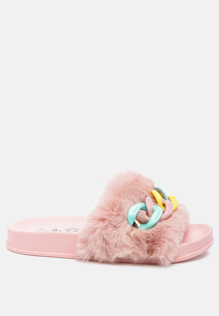 polyp acrylic chain strap fur slides#color_pink