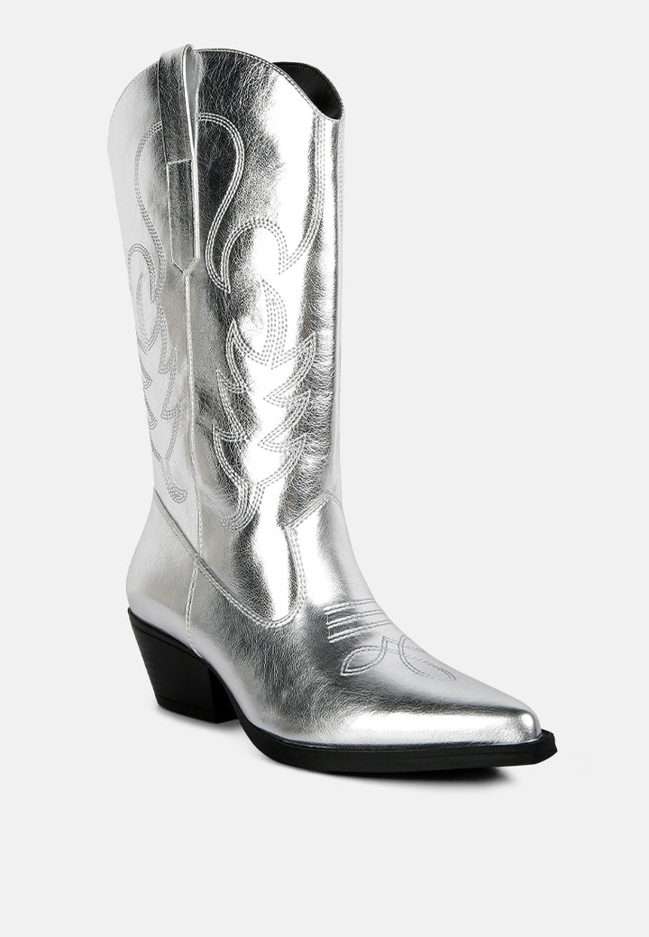 ponsies embroidered cowboy boots#color_silver