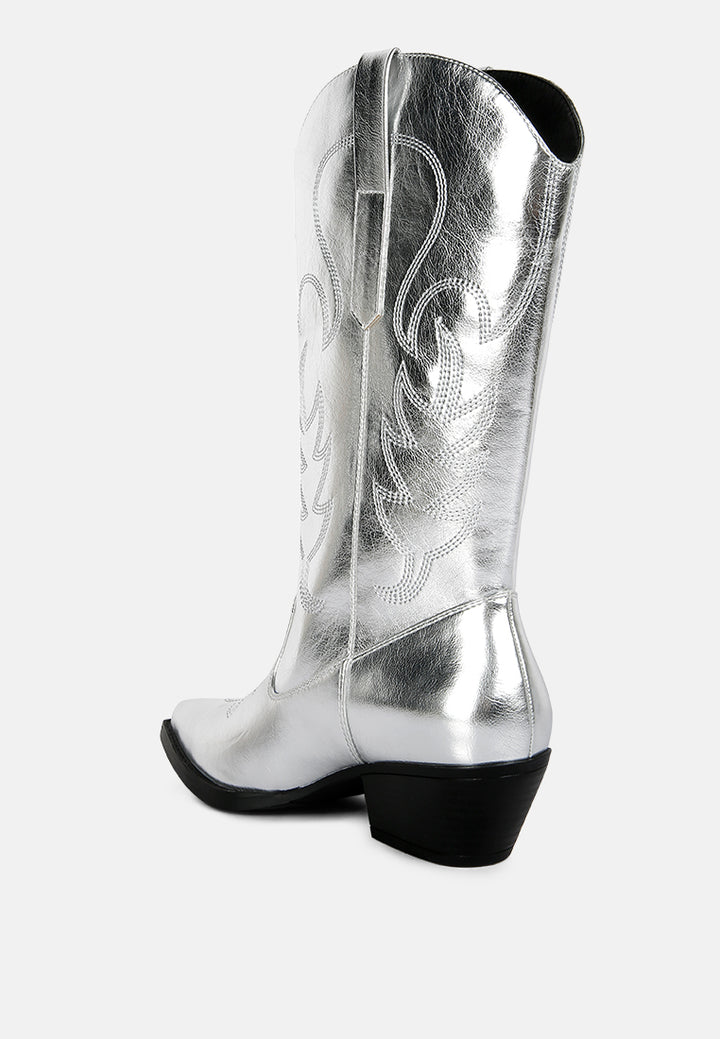 ponsies embroidered cowboy boots#color_silver