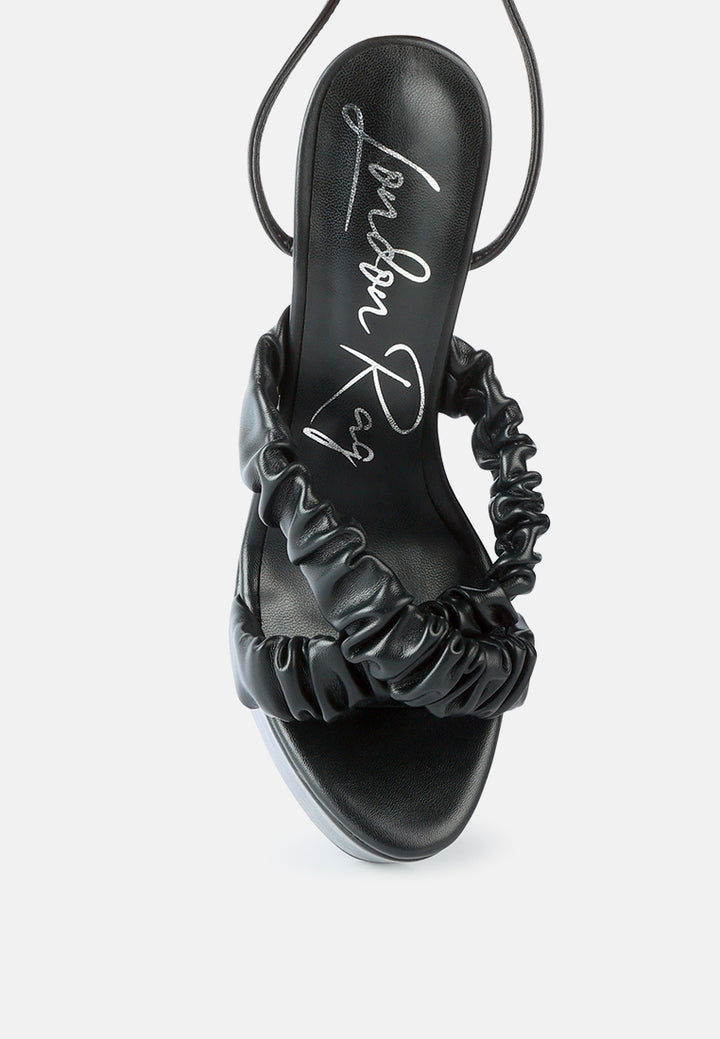 pop era ruched straps tie up sandals#color_black