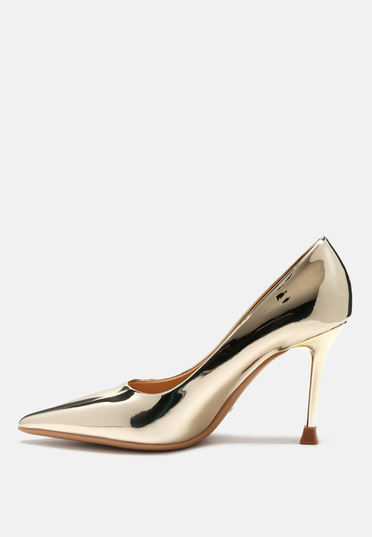 poudre metallic stiletto faux leathermp shoes#color_gold