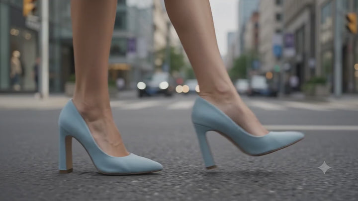 uboa slim block heel pumps#color_light-blue
