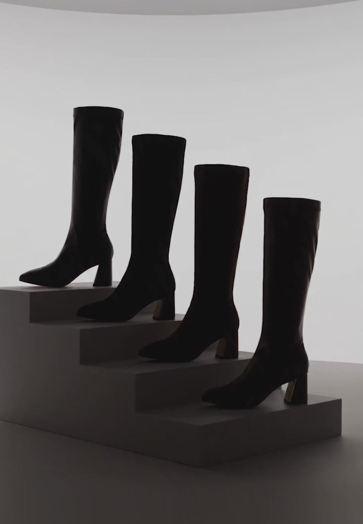 Free Form Stretchable Fit Block Heel Boots#color_brown-suede
