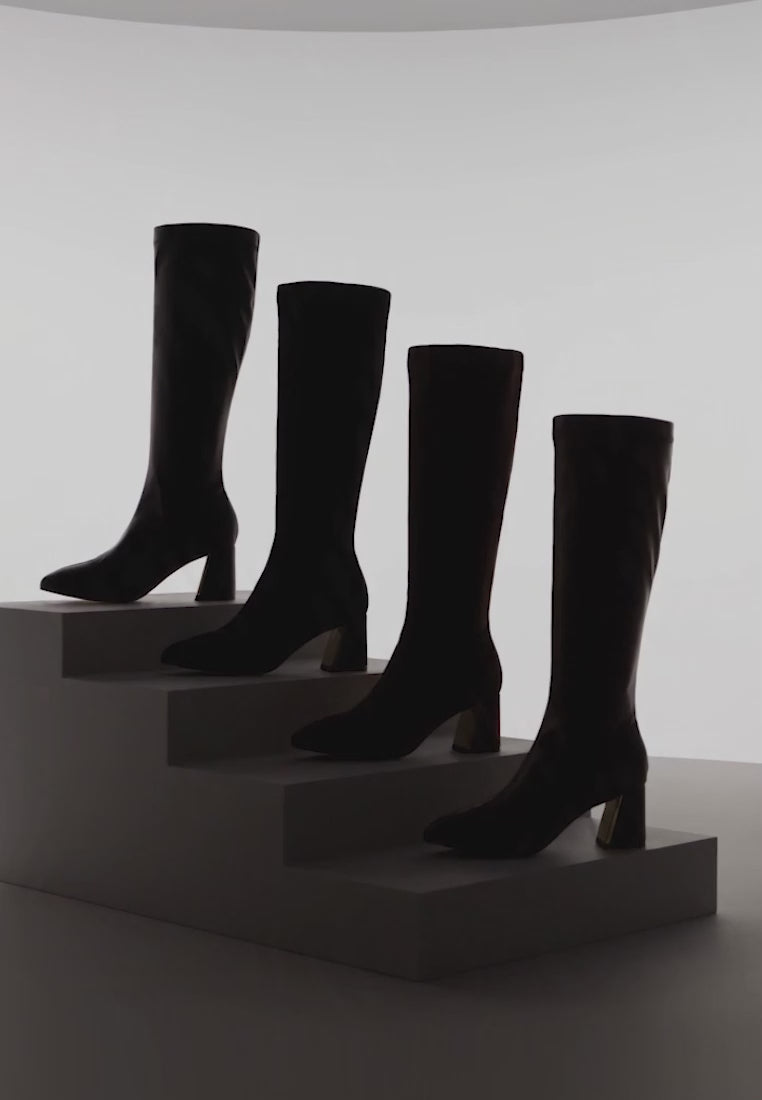 Free Form Stretchable Fit Block Heel Boots#color_black-smooth