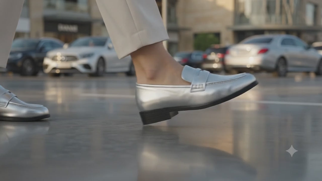 rugle metallic faux leather flat loafers#color_silver