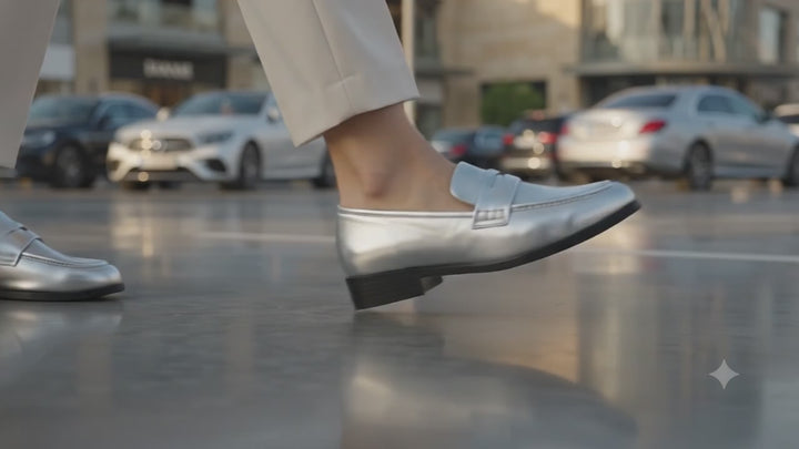 rugle metallic faux leather flat loafers#color_silver