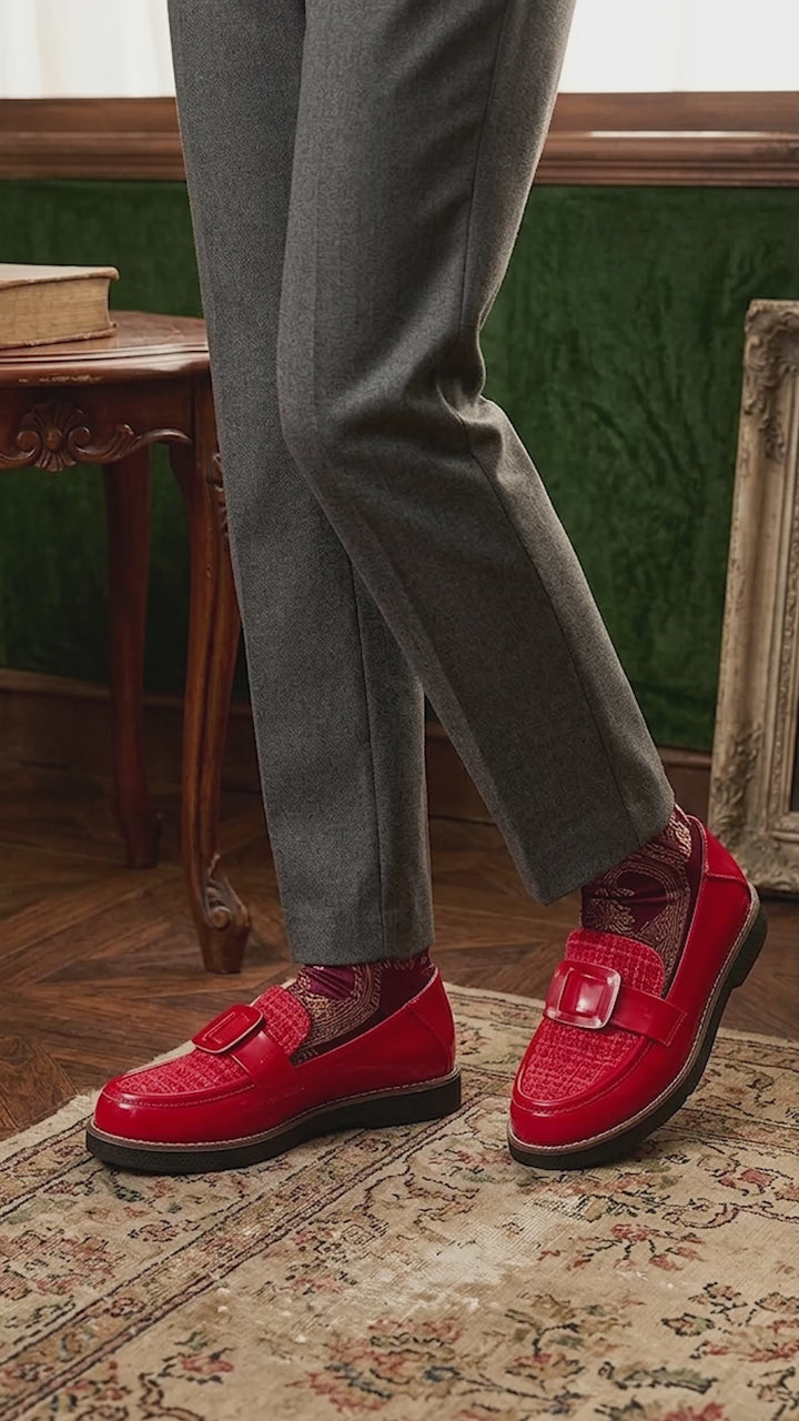 elaris tweed & faux leather loafers#color_ivory