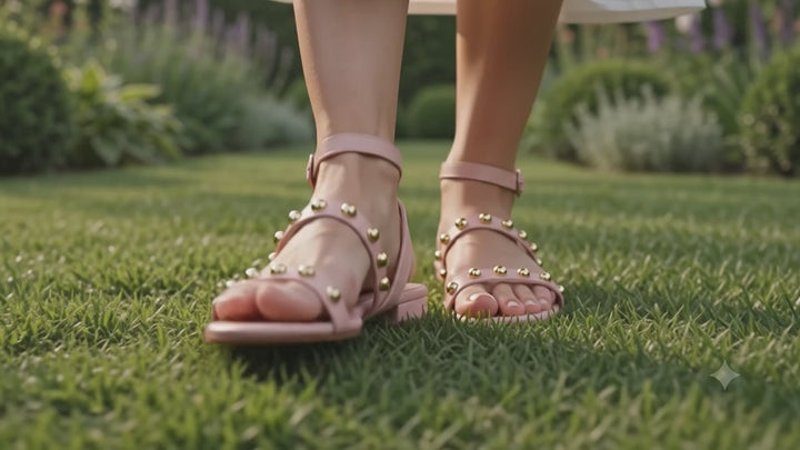flippity studded ankle strap flat sandals#color_pink