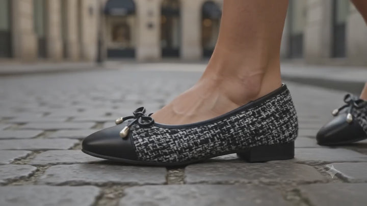 acino boucle pearl bow ballerinas#color_black