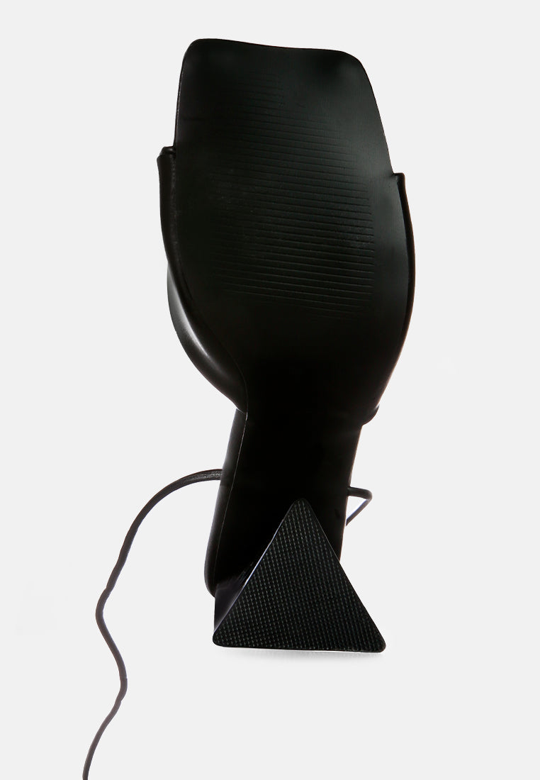 primavera ruched strap triangular heel lace up sandal#color_black