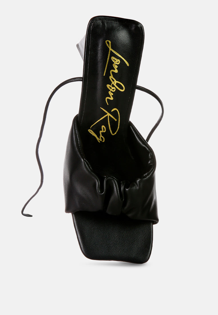 primavera ruched strap triangular heel lace up sandal#color_black