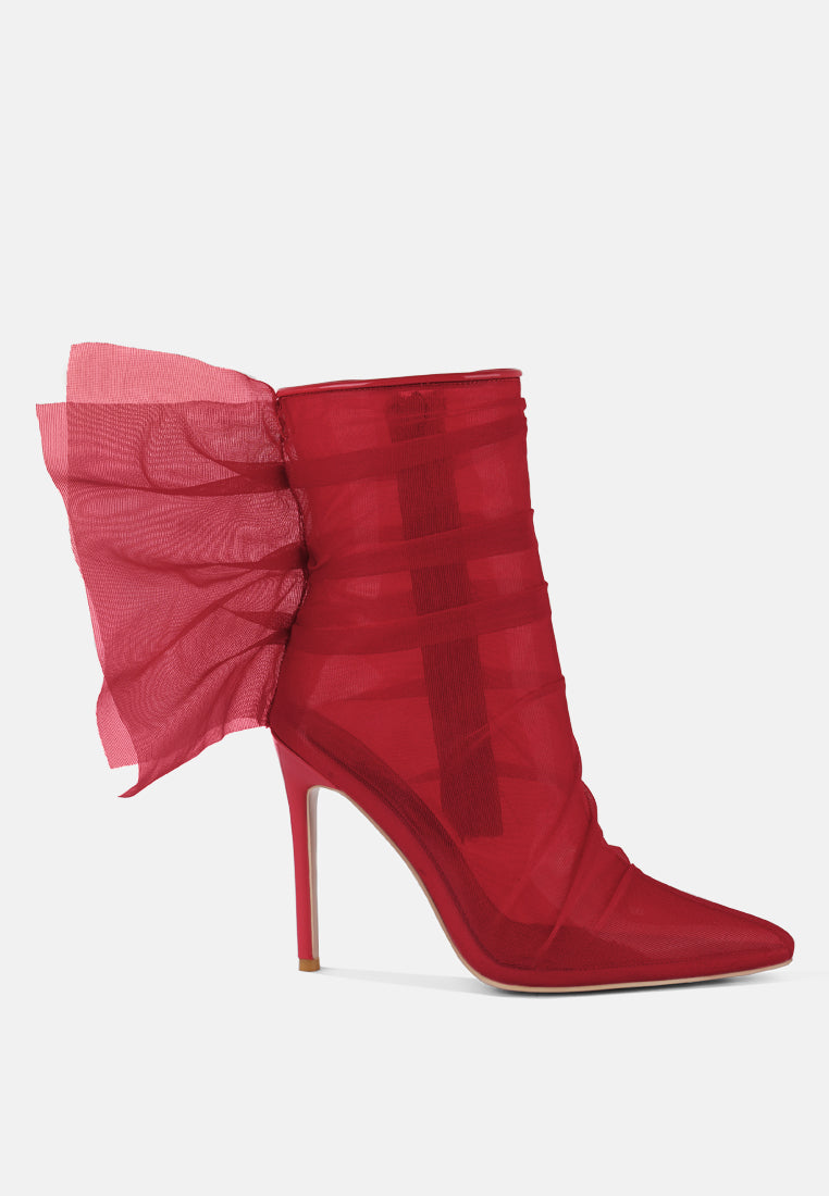 princess organza wrapped style heeled ankle boots#color_red