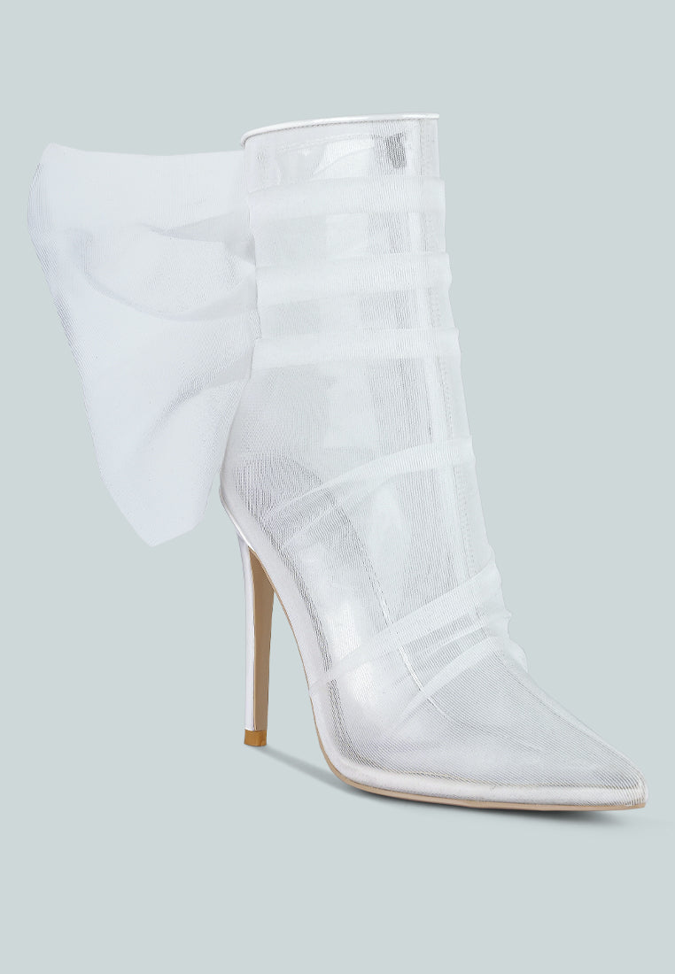 princess organza wrapped style heeled ankle boots#color_white