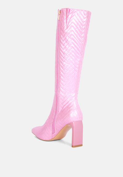 prinkles quilted high italian block heeled calf boots#color_pink