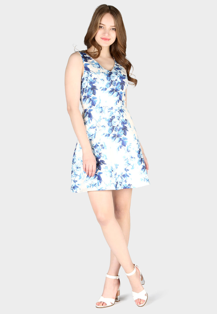 printed sleeveless mini dress#color_blue