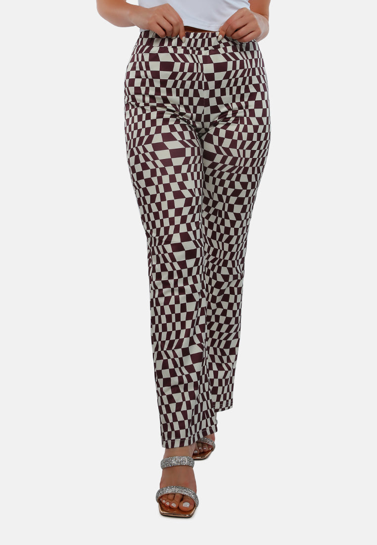 psychedelic print high waist trousers#color_brown